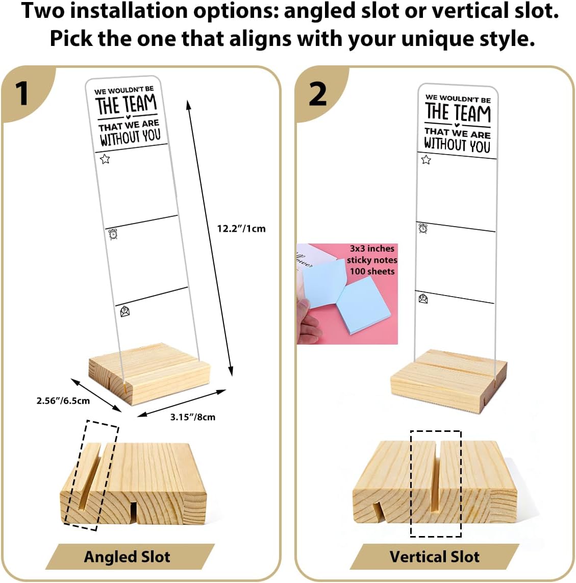 Monitor Memo Board with Removable Wooden Base Acrylic Portable Sticky Note Holder, It's Fine I'm Fine Everything is Fine Logo Office Desk Desk Set Sticky Notes 100 Sheets
