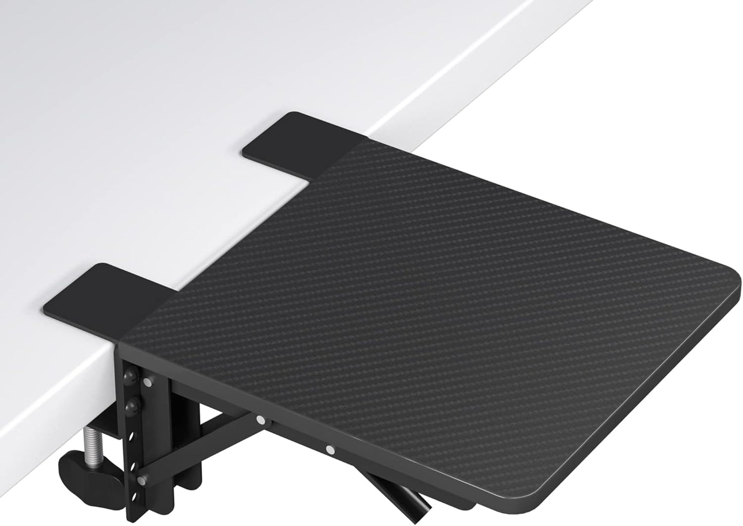 BONTEC Desk Extender Tray, 11.8"x5.9" Table Mount Arm Wrist Rest Shelf, 90°Foldable Elbow Support, Clamp on Computer Arm Rest for Desk, Office & Home Use, Durable & Easy to Install, Black Carbon Fiber