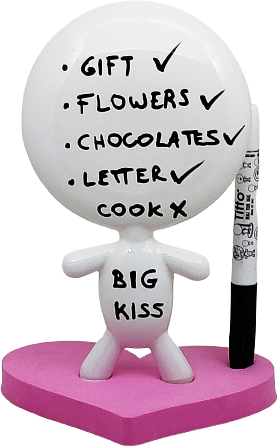 Dry Erase Board - TITTO in Love, Draw Your Ideas - Ceramic Doll - Black Office Design Desk - Coworkers Office Home Gift (Black)