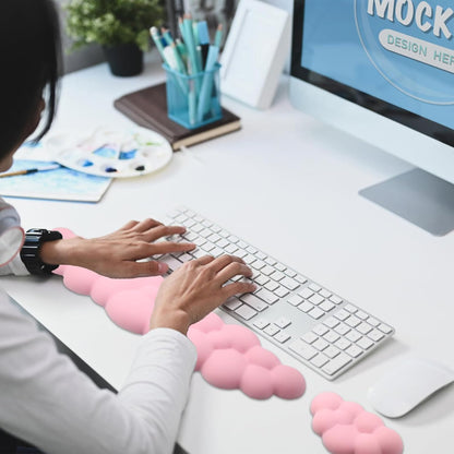 Cloud Wrist Rest Keyboard, PU Leather Memory Foam Wrist Rest for Computer Keyboard, Ergonomic Keyboard Wrist Rest and Cute Mouse Wrist Rest for Gaming,Office,Computer,Typing Pain Relief,Pastel Green