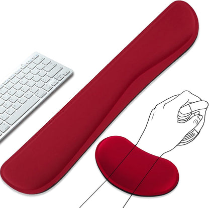 Keyboard Wrist Rest and Mouse Wrist Rest Set - Ergonomic Memory Foam Wrist Cushion - for Wrist Support on Computer, Laptop, Office, Playing Games, Typing Relieves Wrist Pain Rose Red