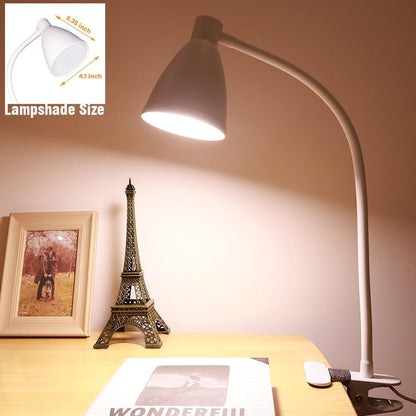 GlowVibe Desk Lamp 3 Color Modes 10 Brightness Dimmer Reading Light 10W 40 LED Clamp Lamp 360° Flexible Neck Clip on Light for Bedroom and Office Home Lighting, AC Adapter Include
