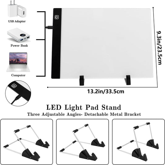 A3 LED Light Pad for Diamond Painting,Ratukall Diamond Art Light Board Kit,Adjustable Brightness Light Box for Tracing with Diamond Painting Accessories and Tools Includes Storage Case, Pens,Stand