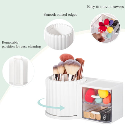 Anyoifax 360 Rotating Makeup Brush Holder 7 Slots Make Up Brush Organizer Removable Spinning Cosmetic Brushes Storage Pen Holder for Vanity, Dresser, Desk, White