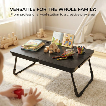 BUYIFY Foldable Laptop Bed Desk for Couch, Sofa - Large Lap Desk Tray Table with Cup Holder and Tablet Slot - Portable Notebook Stand for Eating, Writing, Studying and WFH -NEW-006-USA Original Patent