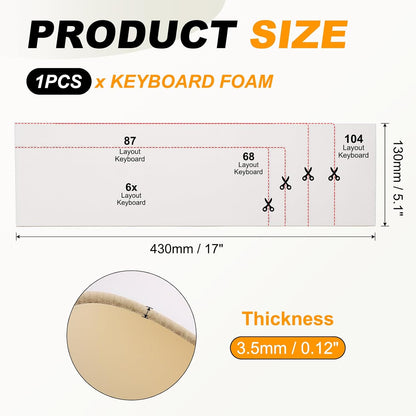 PATIKIL 5.1 x 17 x 0.12 Inch Keyboard Foam, Sound Dampening Foam Keyboard Modular Sponge for Hot Swap Mechanical Key Boards, White