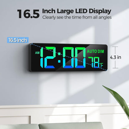 REACHER 16.5" Large Digital Wall Timer Clock with Countdown Timer, Auto Dimmer, Temperature, Remote Control, LED Wall Clock for Teacher, Classroom, Office, Home Decor, Kitchen, Gym, Living Room