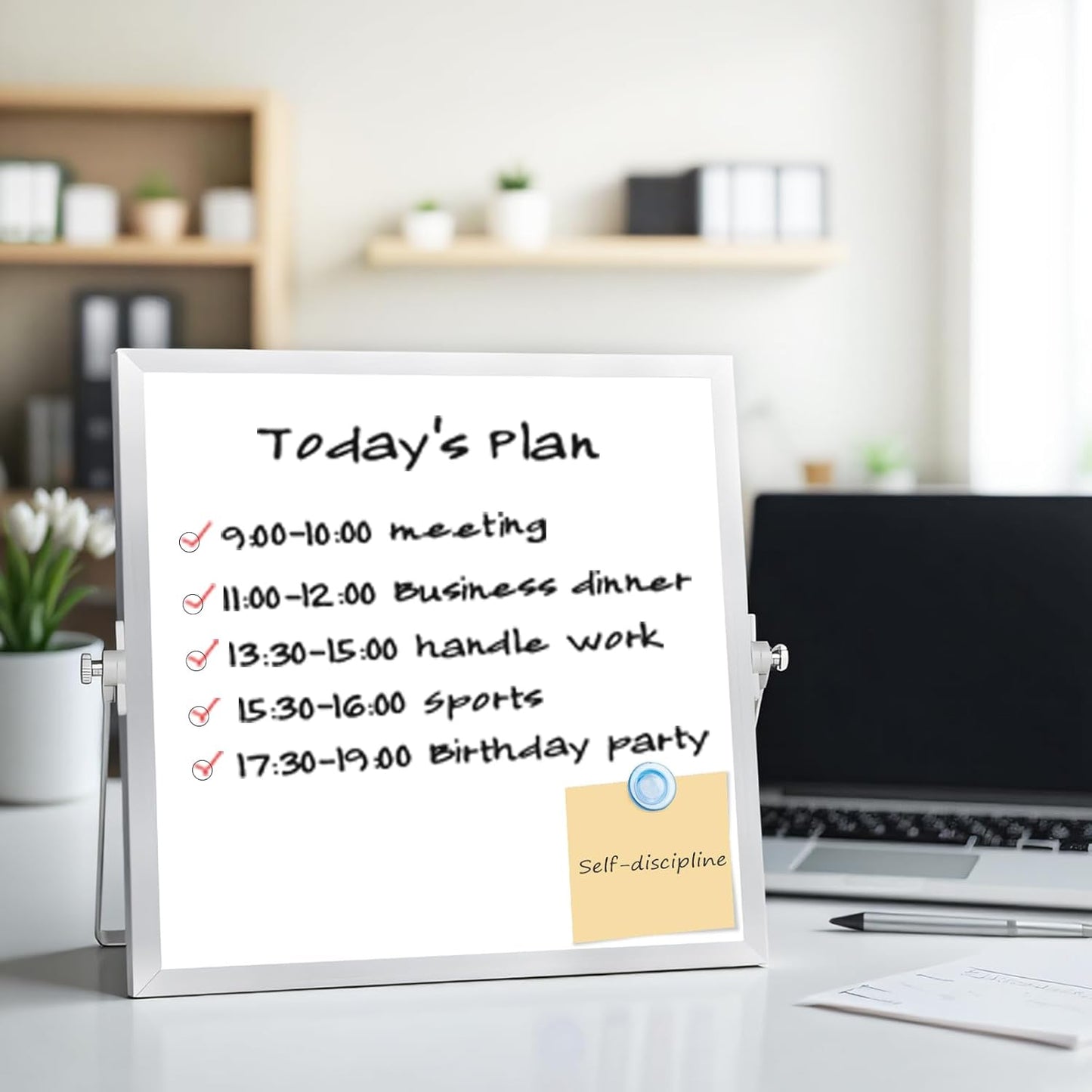 Desktop Whiteboard with Stand, 16" x 12" Double-Sided Dry Erase Board with Stand, Portable Stand White Board for Office, Home, School