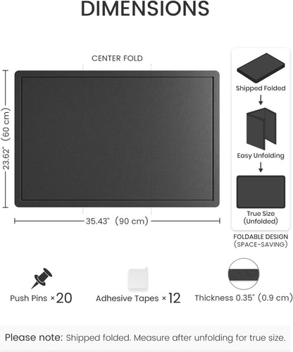 Fluxynara Bulletin Board, 23.6" x 17.5" Cork Board Alternative with 12 Safe Removable Adhesive Tabs, Foldable Felt Pin Board for Home Office, Classroom, Bedroom,Entryway for Walls—Sage