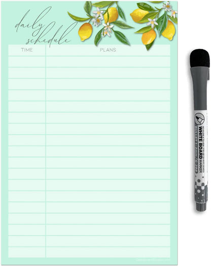 Dry Erase Daily Schedule Planner Sticker Decal by Glassboard Studio | Removable & Reusable | Magnetic Fine-Tip Marker Included (9 x 12 inches, White)