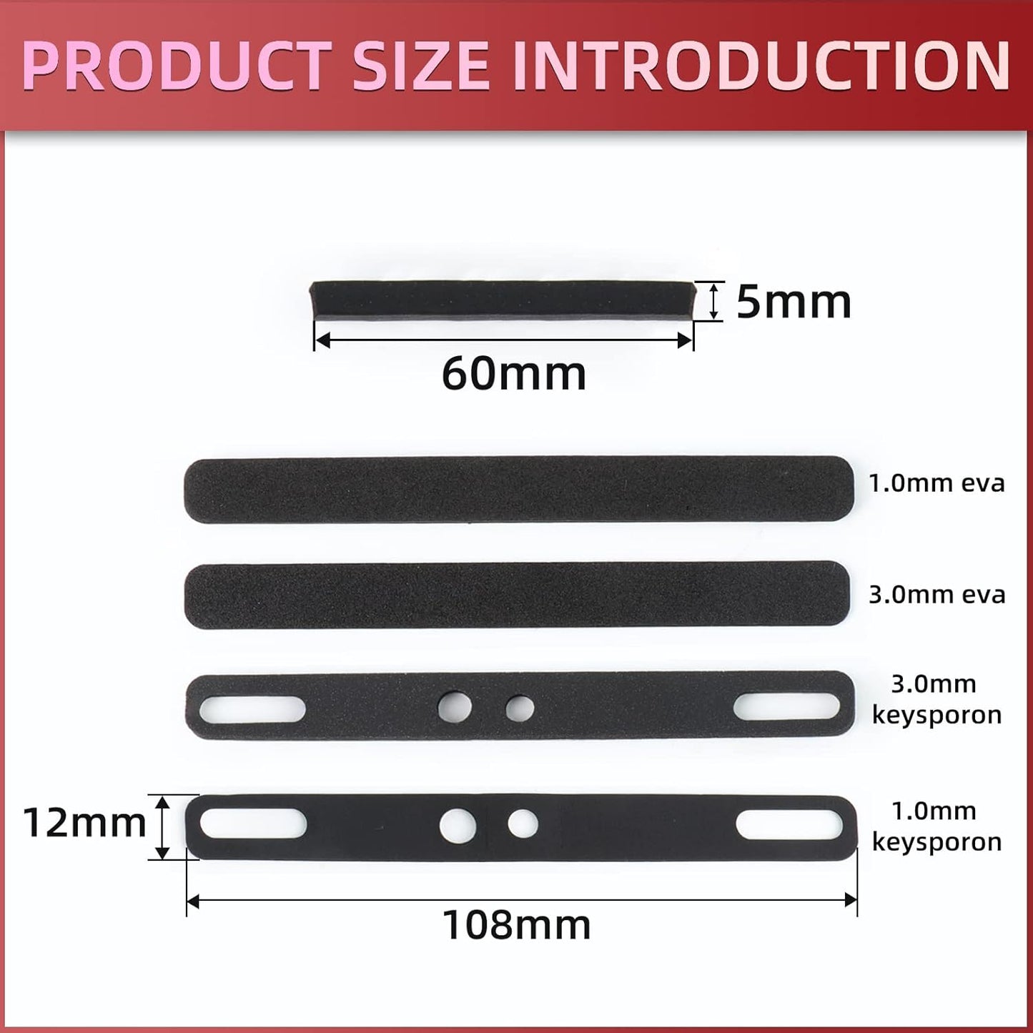 RUNJRX Keyboard Spacebar Foam,Silencer Pad for 6.25U Mechanical Keyboard Space Bar (6Pcs)