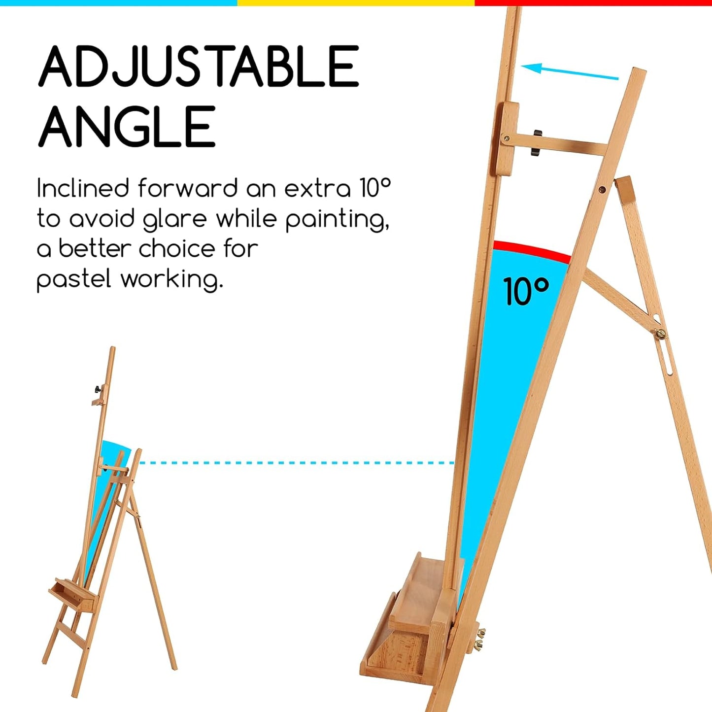 MEEDEN Large Painters Easel Adjustable Solid Beech Wood Artist Easel, Studio Easel for Adults with Brush Holder, Holds Canvas up to 48" - Walnut