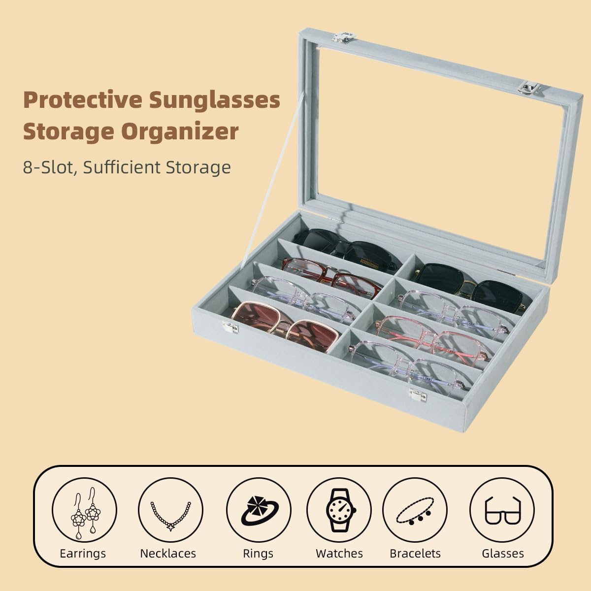 Glasses Holder Box Drawer Sunglass Organizer for Men Clear Storage Case 8 Slot Multiple Reading Glasses Display
