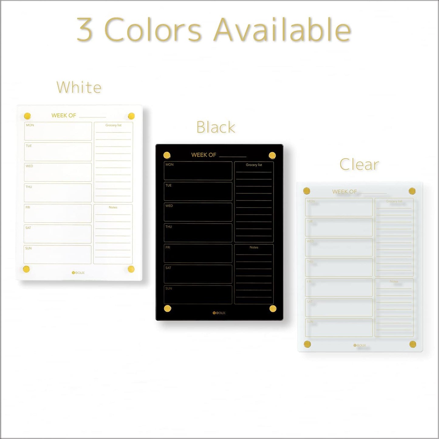 Glass Golden Weekly Dry Erase Calendar & Menu Whiteboard for Wall, Meal Planning & Grocery Shopping List White Board for Kitchen, 15x11, 7 Days Planner for Home, 4 Wet Erase Markers Included, Yeoux*