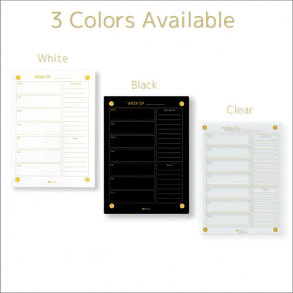 Glass Golden Weekly Dry Erase Calendar & Menu Whiteboard for Wall, Meal Planning & Grocery Shopping List White Board for Kitchen, 15x11, 7 Days Planner for Home, 4 Wet Erase Markers Included, Yeoux*