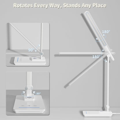 ELECTRI LED Desk Lamp, Touch Desk Light with USB Port, 5 Color & Stepless Dimming, 360° Rotatable ＆ Foldable, Reading Lamp for Table Study Work Office Nail Craft Puzzle(with Adapter) (White)