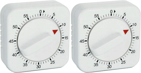 Square 60 Minute Mechanical Kitchen Timer - Visual Kitchen Cooking Timer Clock with Loud Alarm - No Batteries Required-Manual Countdown Timer for Classroom, Home, Study and Cooking (White)