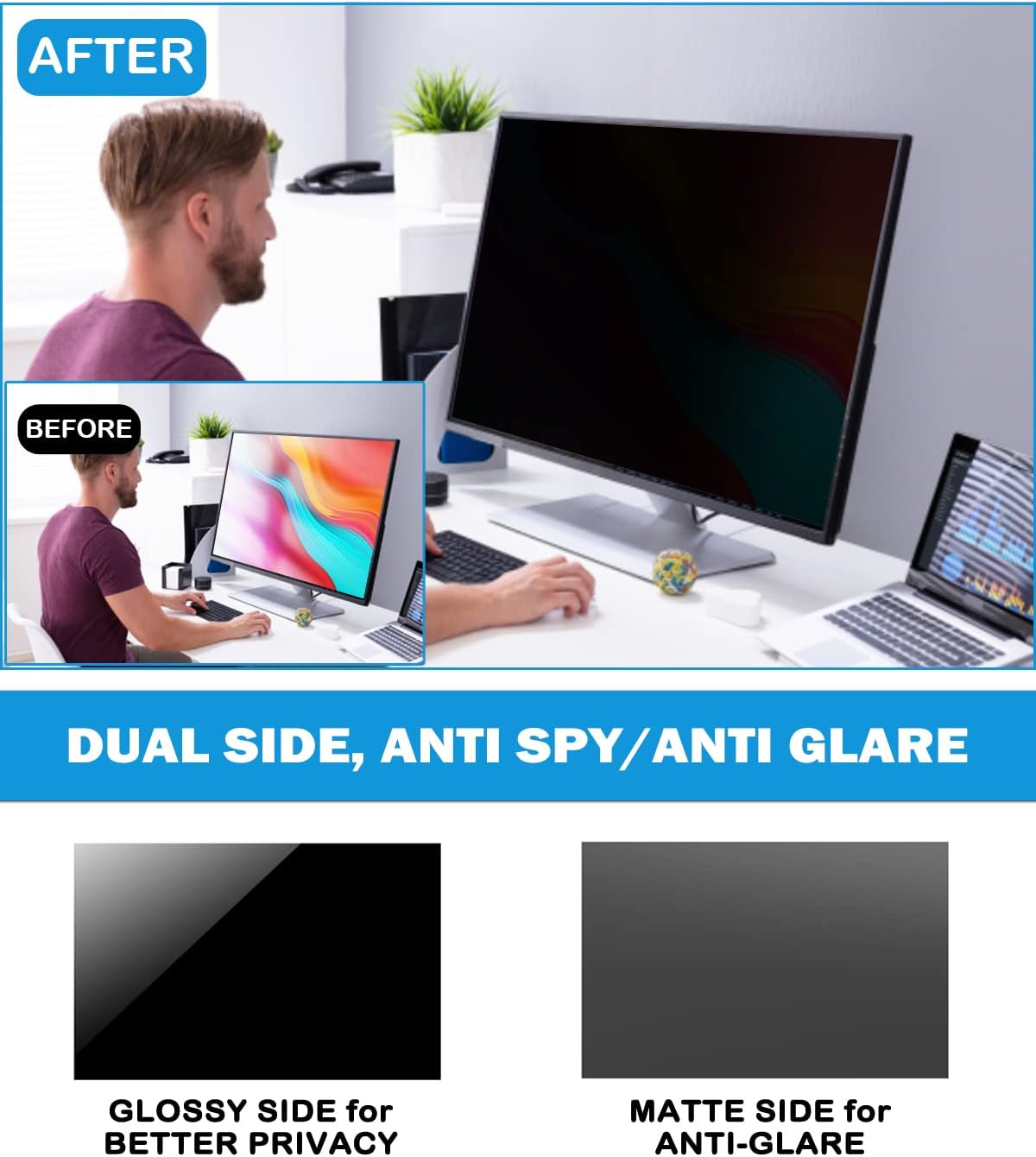 [2 Pack] 27 Inch Computer Privacy Screen , 16:9 Aspect Ratio Monitor Privacy Filter with Anti-Glare, Anti-Blue Light & Anti-Spy Protection, Removable Anti-Scratch Screen Protector for 27-Inch Widescreen Monitors