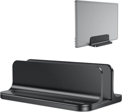 OMOTON Vertical Laptop Stand Holder, Desktop Aluminum Stand for MacBook with Adjustable Dock Size, Fits All MacBook, Surface, Chromebook and Gaming Laptops (Up to 17.3 inches), Silver
