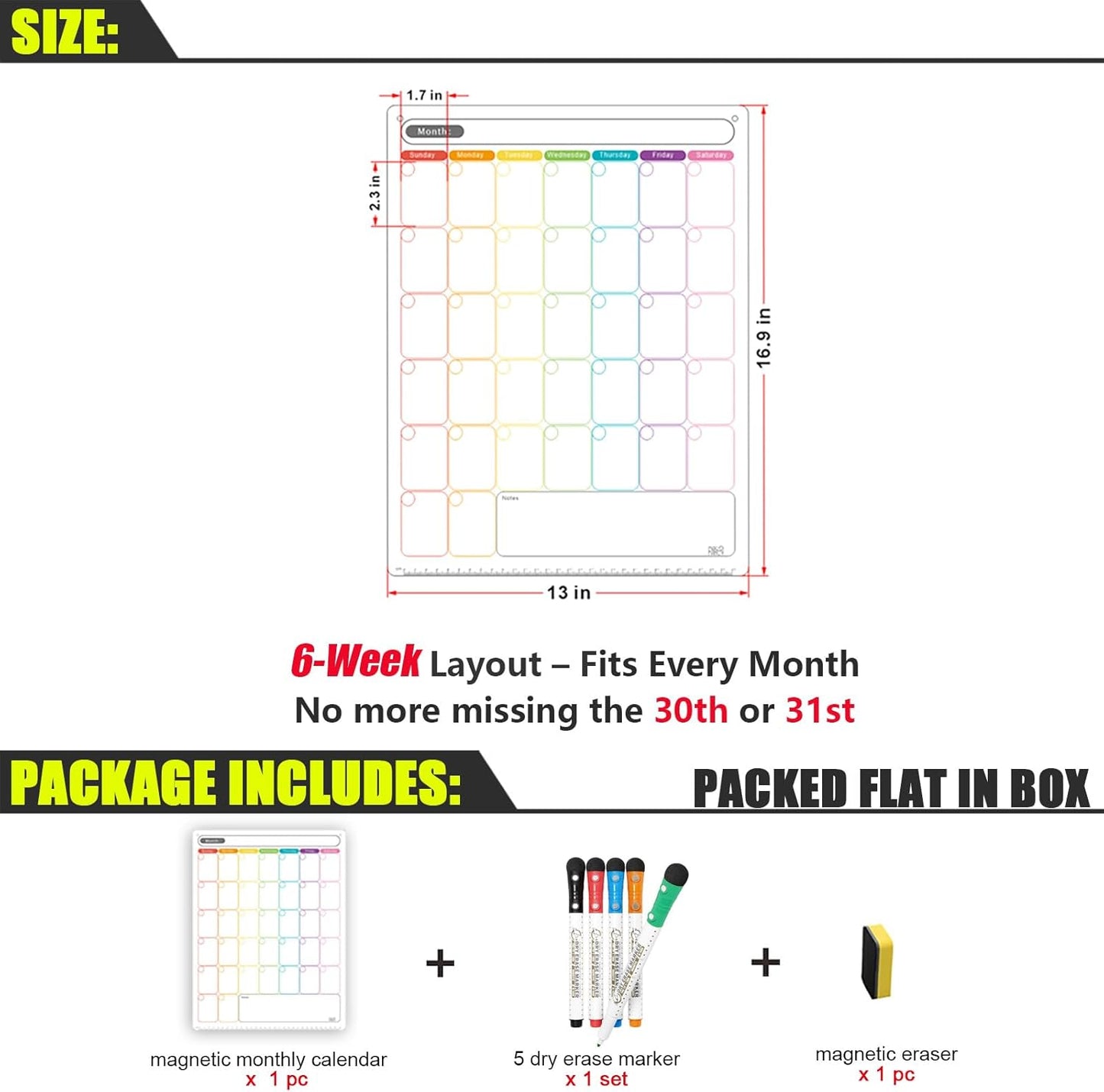 Vertical Magnetic Calendar for Refrigerator Set. Weekly Planner Dry Erase Fridge Calendar Whiteboard Menu Board - Thickened Magnet. Fine Marker & Organizers Reusable for Busy Home & Office