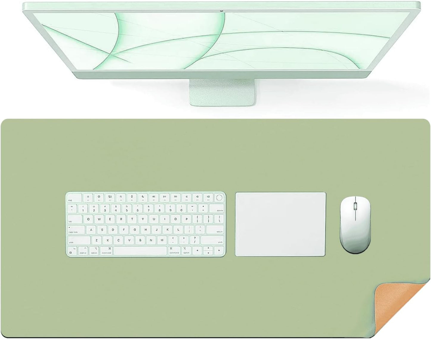 Double-Sided Desk Pad - 35.4" x 17.7" Leather Desk Mat, Eco-Friendly Cork Desk Protector, Waterproof Large Mouse Pad, Durable Desk Blotter for Office (Green)