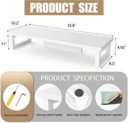 WESTREE Dual Monitor Stand Riser, Wood and Steel Multi-Purpose Desktop Storage Stand for 2 Monitors for Computer, Laptop, Printer, TV, Rustic Brown