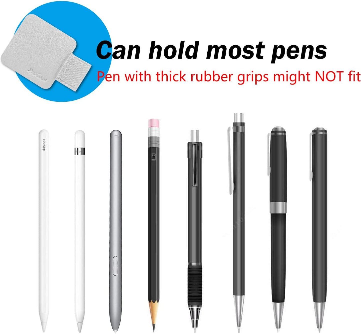ProCase (5 Pack) Pen Loop Holder for Notebooks Journals Planners Tablet Case, Self Adhesive Leather Pencil Holder with Elastic Loop for Pens, Apple Pencil, Stylus Pen -Black