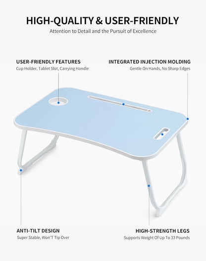 ZEAPTAC Laptop Bed Desk, Foldable Lap Desk, Portable Lap Table, Laptop Stand with Cup Holder, Tablet Slot & Lifting Handle for Work, Write, Draw & Eat on Bed, Sofa or Couch - Pink