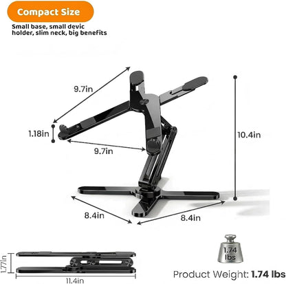 Moallia Laptop Stand with 360 Rotating Base, Computer Notebook Laptop Riser Metal Holder for Desk Collaborative Work, Fully Foldable for Easy Storage, Fits All MacBook, Laptops up to 16 inches, Black