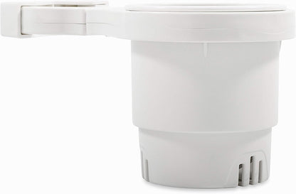 Camco Large Clamp Mounted Cup Holder-Provides a Secure Location for Your Beverage-Mountable for Up to 2-Inch Rail-White (53083)