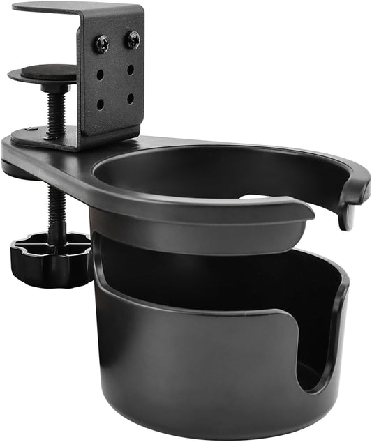 Deep Desk Cup Holder Clamp 360° Rotating for Table, Anti-Spill Cup Holder for Desk, Office Accessories to Hold Coffee Mugs, Gift for School, Gamer and Office(Color:Black)