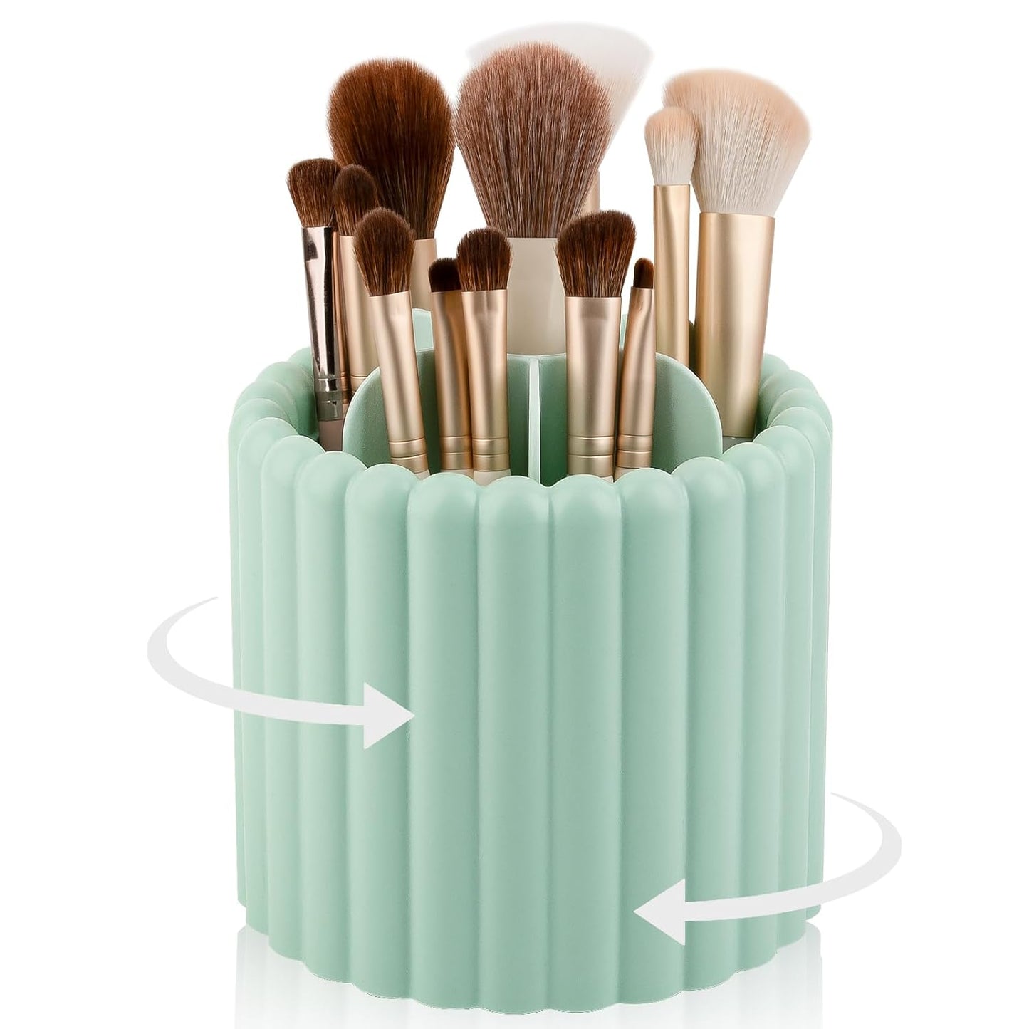 Anyoifax 360 Rotating Makeup Brush Holder 7 Slots Make Up Brush Organizer Removable Spinning Cosmetic Brushes Storage Pen Holder for Vanity, Dresser, Desk, White