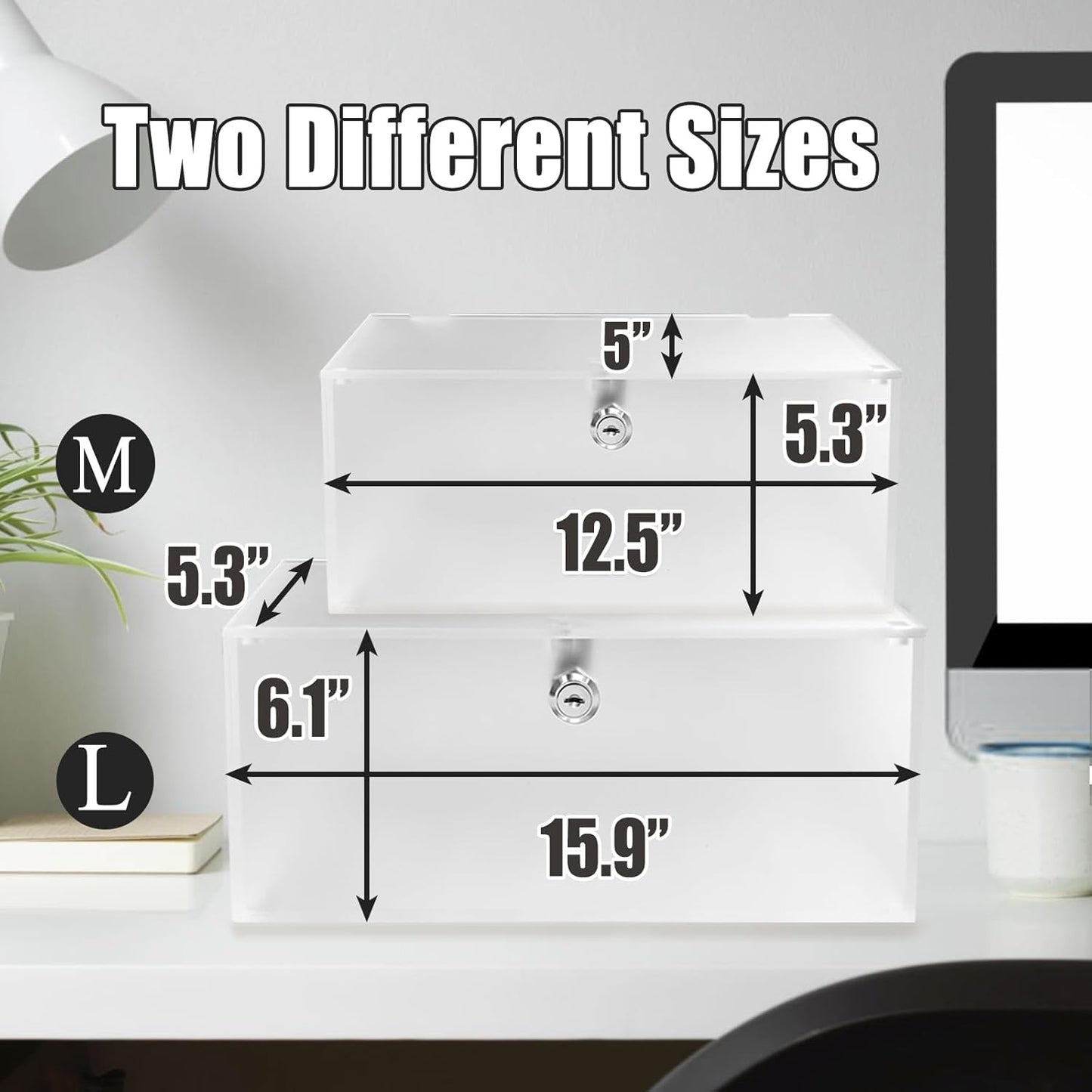 2PC Cable Management Box with Lock,Acrylic,Cable Organizer Box & Power Strip Cover, Wire Organizer for Surge Protector Power Strip,TV Computer,Cable Wires of Home,Office,Child and Pet Proof