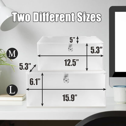 2PC Cable Management Box with Lock,Acrylic,Cable Organizer Box & Power Strip Cover, Wire Organizer for Surge Protector Power Strip,TV Computer,Cable Wires of Home,Office,Child and Pet Proof