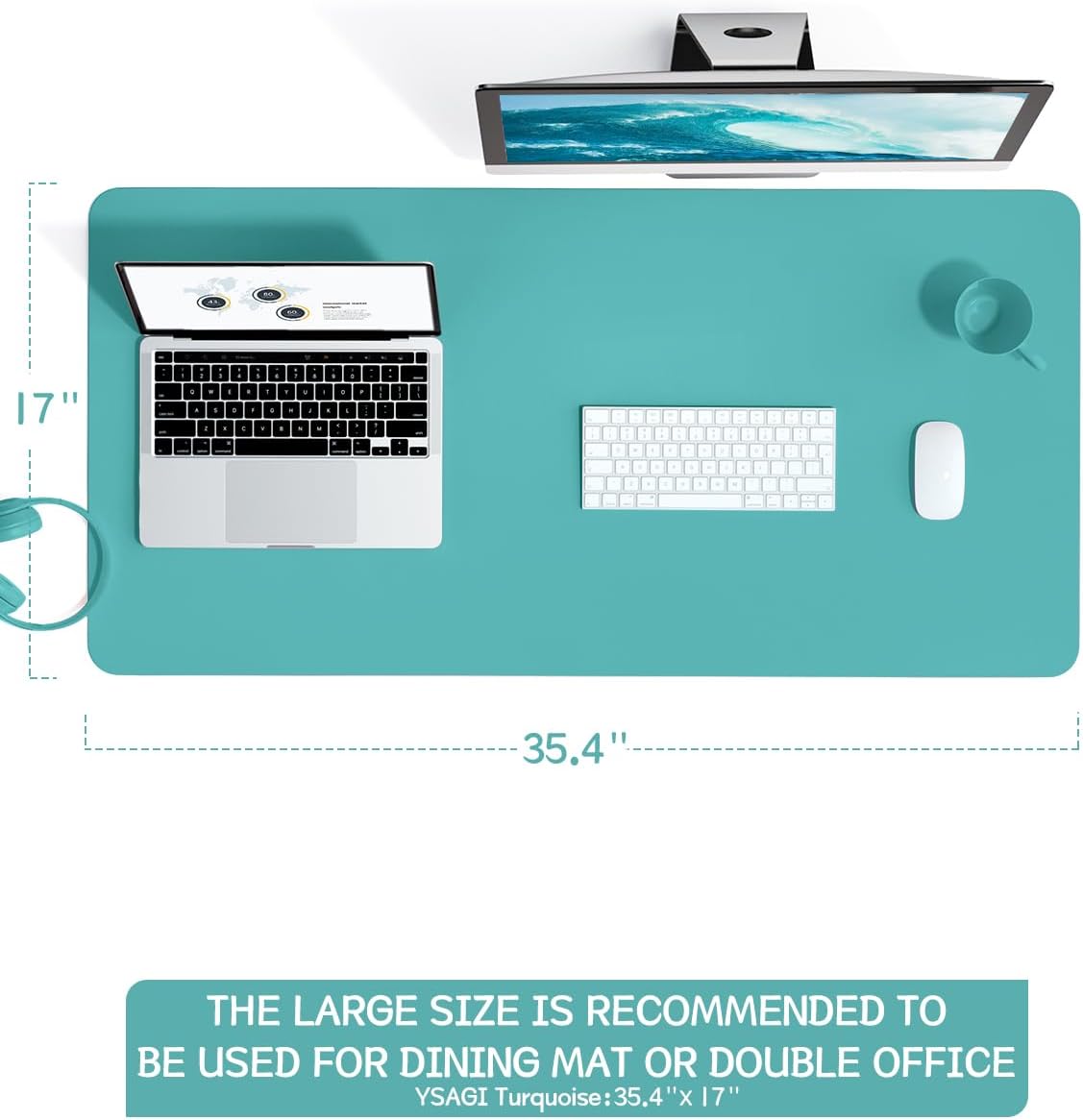 YSAGi Non-Slip Leather Desk Pad, Waterproof Laptop Computer Desk Keyboard Mat, Table Protector Blotter Mat, Large Mouse Pad for Office/Work/Home/Decor(Black, 31.5" x 15.7")