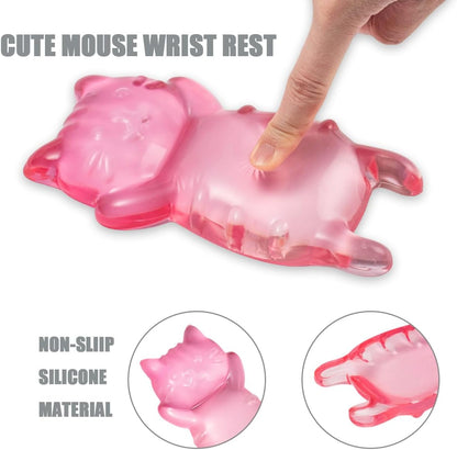 Ergonomic Gel Mouse Wrist Rest – Clear Cute Cat Mouse Wrist Rest, Comfort & Support for Typing and Gaming (Pink)