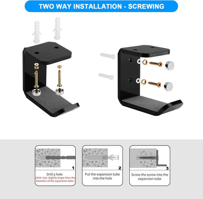 Cosmos 2 Pcs Headphone Hanger Mount Under-Desk Headset Hanger Hook Earphone Holder Wall Mount Hooks with Adhesive Tape & Screw Set Compatible with PC Gaming DJ Headset, Acrylic (Solid Black)
