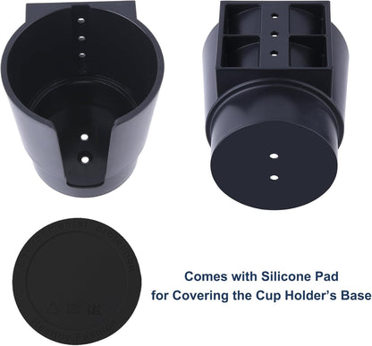 Universal Large Desk Cup Holder Clamp on, Heavy Duty Plastic Drink Holder for Table, Porch Swing, Patio Chair, Clip On Anti-Spill Bottle Holder for Most Cups, Bottles, Cans, Tumbles, Black, Pack of 1