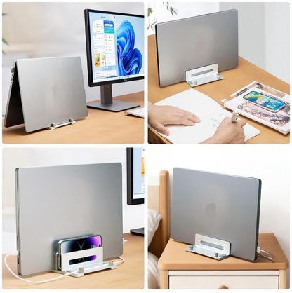 HomeBeyond Aluminum Vertical Laptop Stand for Desk, Adjustable Dual Slot Holder(up to 1.73 inches), Compatible with MacBook Pro, MacBook Air and Other Laptop - Save Space & Improve Airflow, Silver