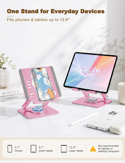 Aoviho Tablet Stand 360° Rotating Aluminum Holder - Adjustable, Portable & Foldable Monitors Stand for iPads, Compatible with 4-13.3" Tablets, Purple