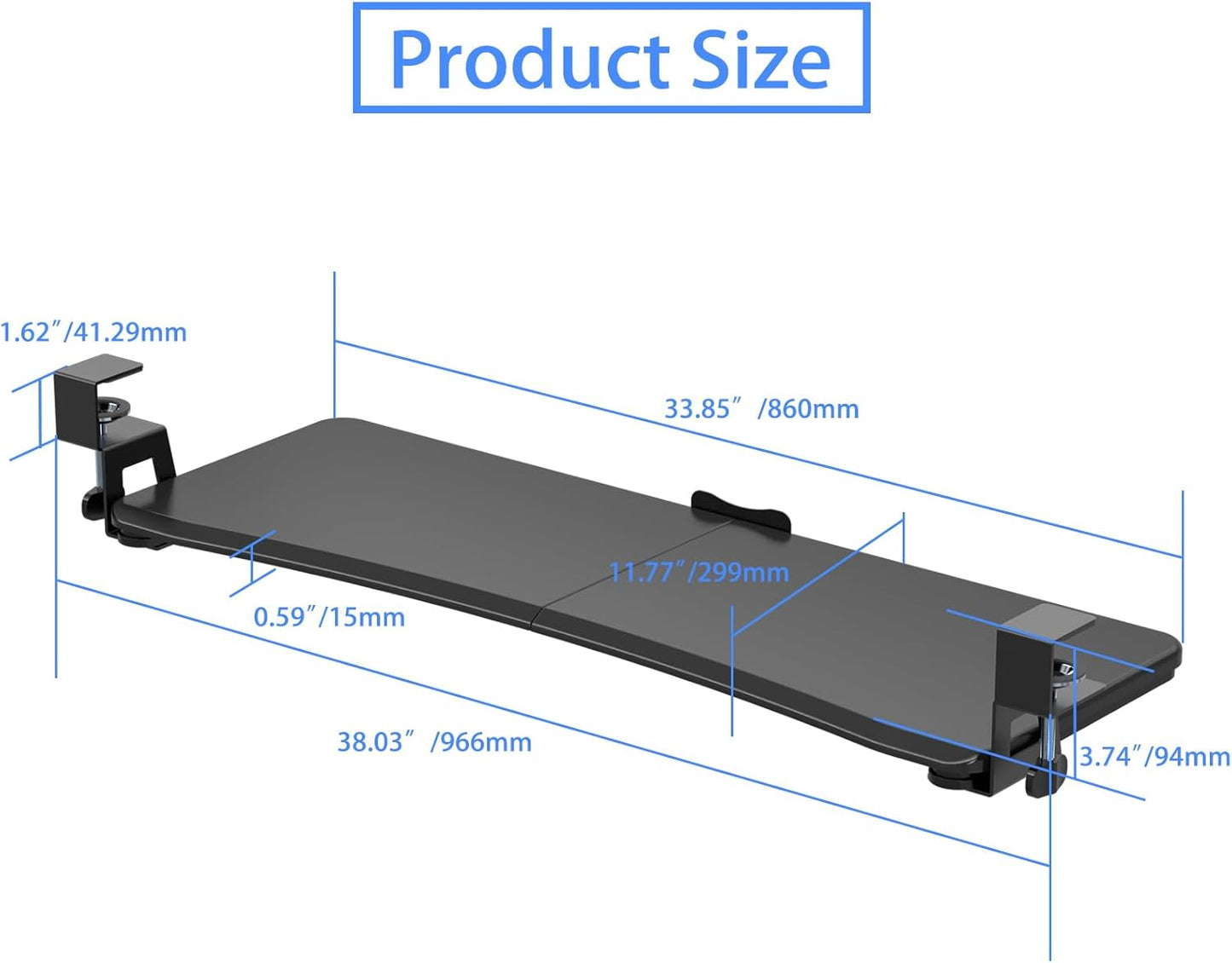 suptek Keyboard Tray Under Desk Pull Out with C Clamp Mount, Computer Keyboard & Mouse Tray, 25.6 (30 Including Clamps) x 11.8 inch Slide-Out Platform Computer Drawer for Typing, Black, DSF1