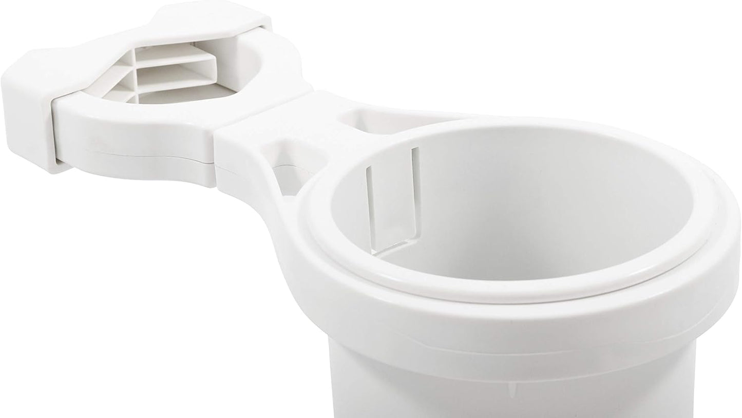 Camco Large Clamp Mounted Cup Holder-Provides a Secure Location for Your Beverage-Mountable for Up to 2-Inch Rail-White (53083)