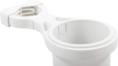 Camco Large Clamp Mounted Cup Holder-Provides a Secure Location for Your Beverage-Mountable for Up to 2-Inch Rail-White (53083)