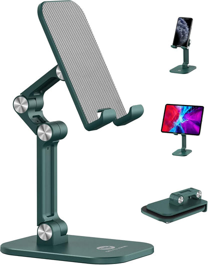 OCYCLONE Phone Stand, Cell Phone Stand Holder for Desk Office Accessories Adjustable Height and Angle Foldable iPhone Stand Compatible with 4"-13" All Phones iPad Tablet - Black
