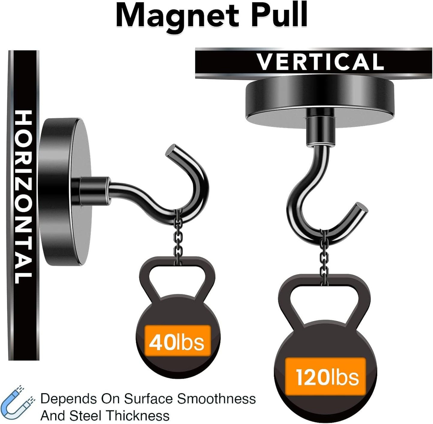 MIKEDE Black Magnetic Hooks 85Lbs Heavy Duty Earth Magnets with Hooks for Cruise Cabin Strong Magnet Hooks for Hanging Super Metal Magnetic Hanger for Grill Fridge Kitchen - Pack of 10
