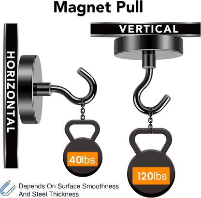 MIKEDE Black Magnetic Hooks 85Lbs Heavy Duty Earth Magnets with Hooks for Cruise Cabin Strong Magnet Hooks for Hanging Super Metal Magnetic Hanger for Grill Fridge Kitchen - Pack of 10