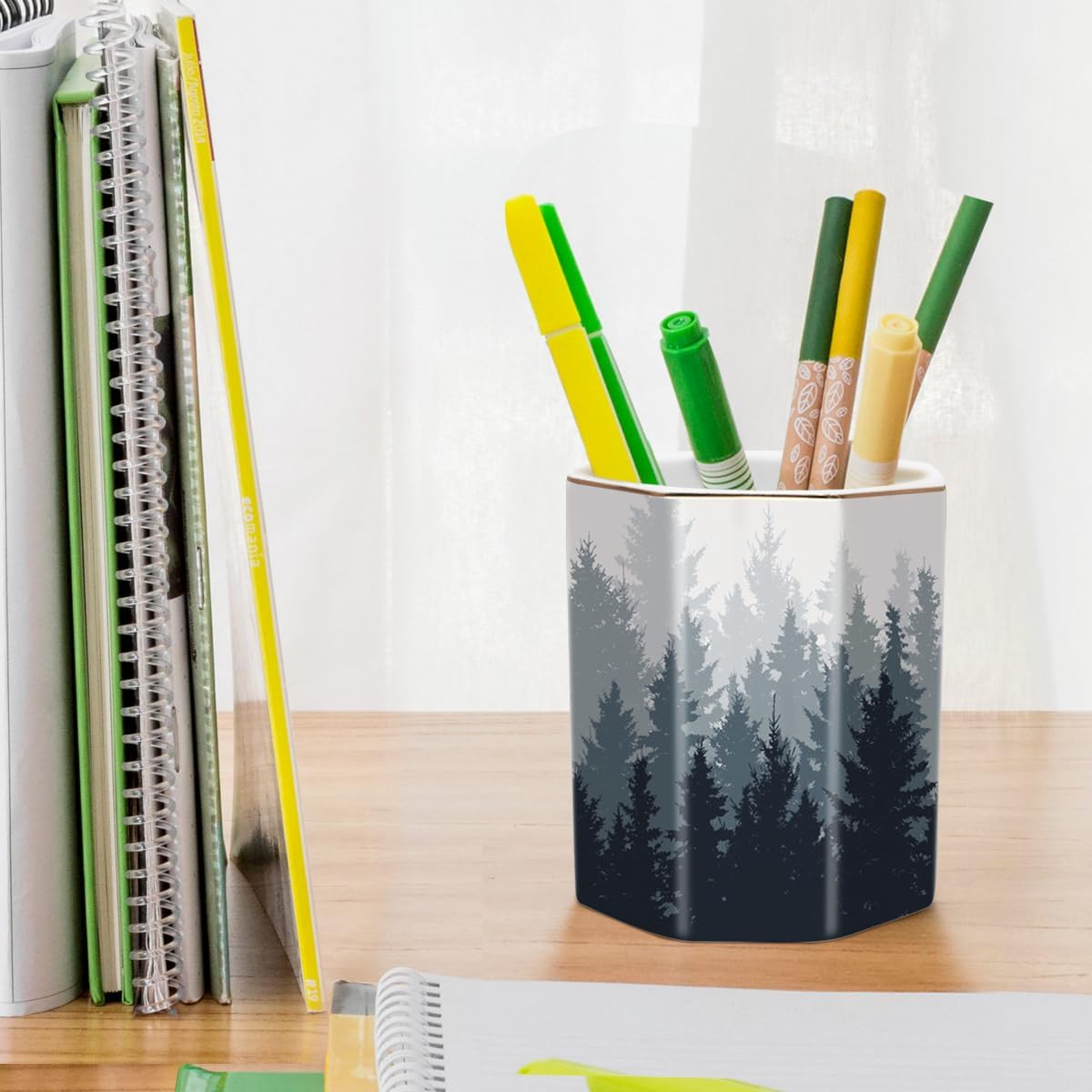 Pen Holder, Pencil Holder for Desk, Marble Desk Organizer Cute, Durable Ceramic Pencil Cup, Decorative Makeup Brush Holder Cup, Stationery Holder for Office, Home, Gray Marble