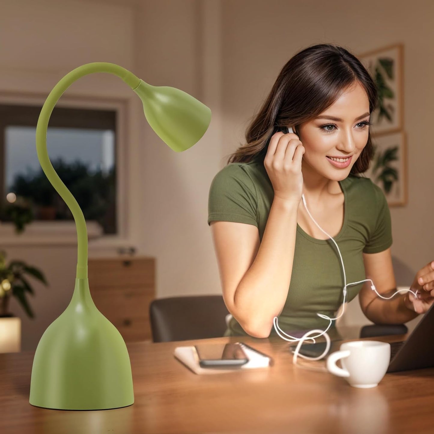 EJIAXIN Desk Lamp for Home Office - Clip on Reading Light and Bed Headboard Clamp Lamp, Bedside Gooseneck Table Lamp, Clip on Desk Lamps, Eye-Caring Desk Lamp for College Dorm Room Study Lamp, White