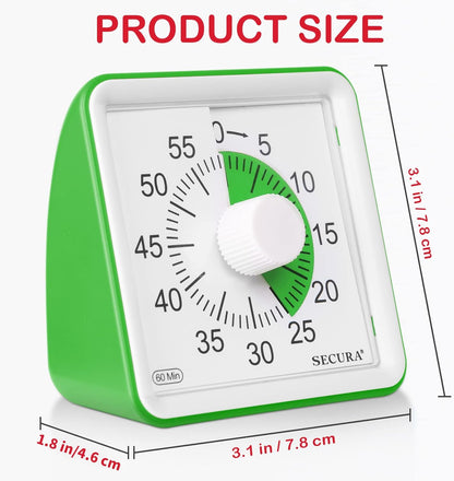 Secura 60-Minute Visual Timer, Classroom Timer, Countdown Timer for Kids and Adults, Time Management Tool for Teaching (Blue & Blue)