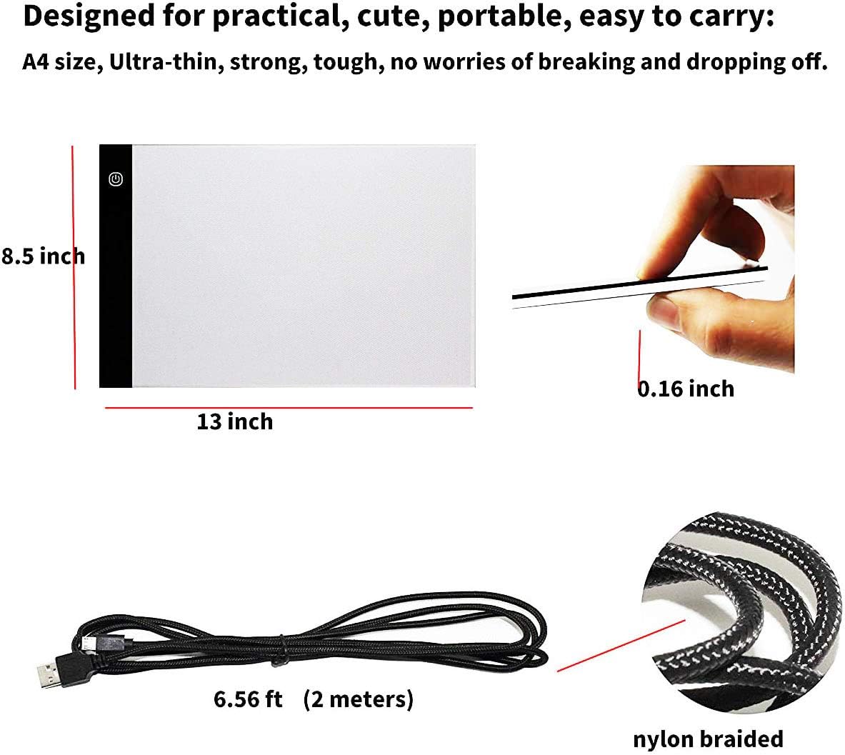 Portable A4 Tracing LED Board Light Box, Ultra-Thin Dimmable USB Cable Powered Artcraft Trace Light Pad Copy Boxes for Artists Tattoo Drawing, Sketching Tracer, Animation, X-ray